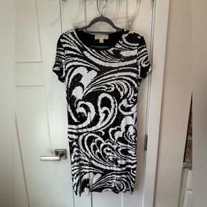 MICHAEL KORS Black and White Sequined Shift Dress Paisley Party Cocktail (M)